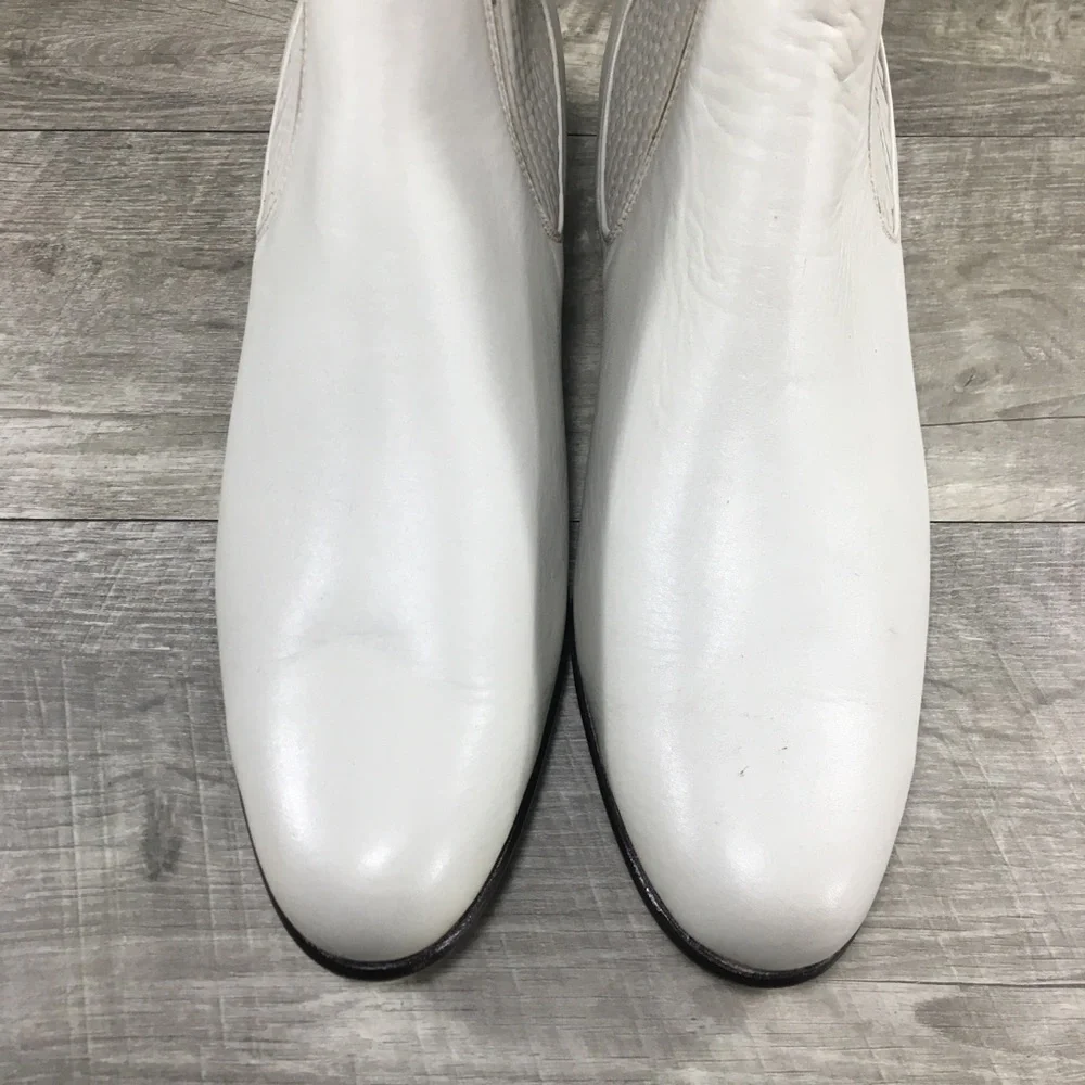 Lara Men’s White Leather Vaquero Slip-On Chelsea Western Botines Ankle Boots 7.5